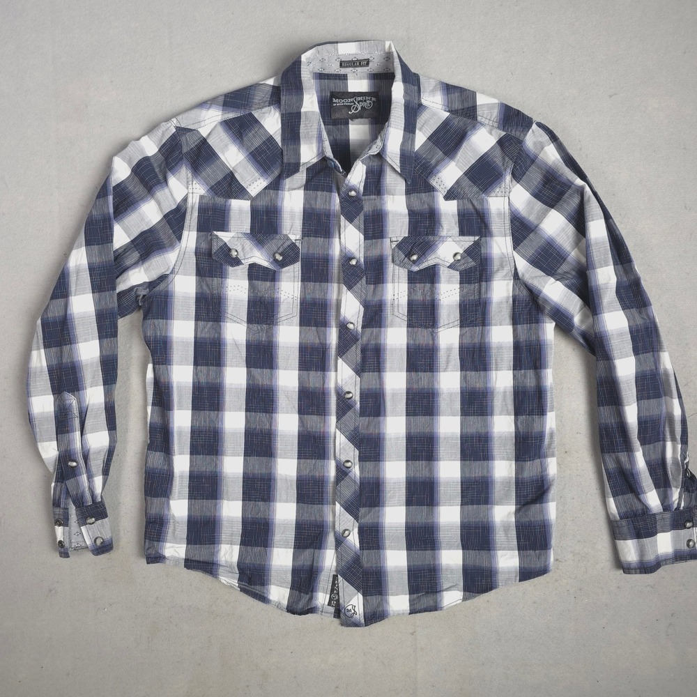 Moonshine Spirit Western Plaid Shirt Long Sleeve Snap Button Front Mens Large